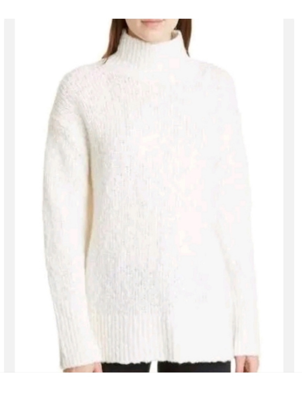 Vince Mock Neck Nubby Ivory Oversized Wool Blend Sweater Size S